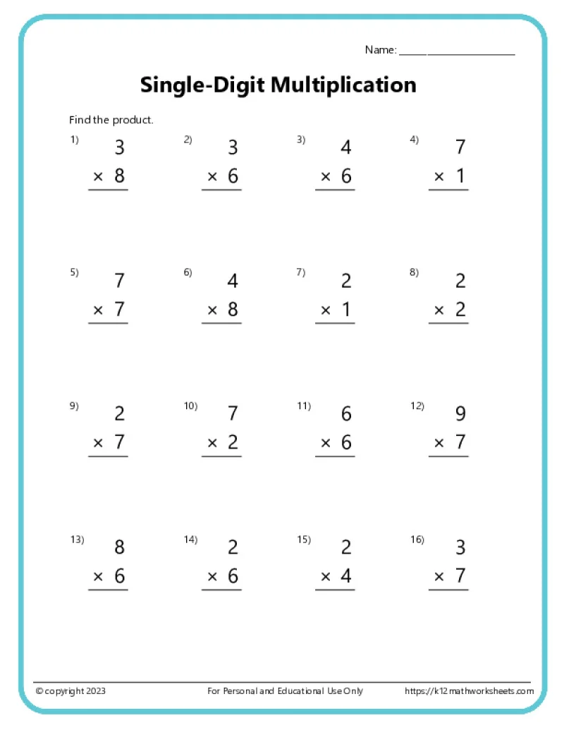 Basic Multiplication Worksheets K12 Math Worksheets
