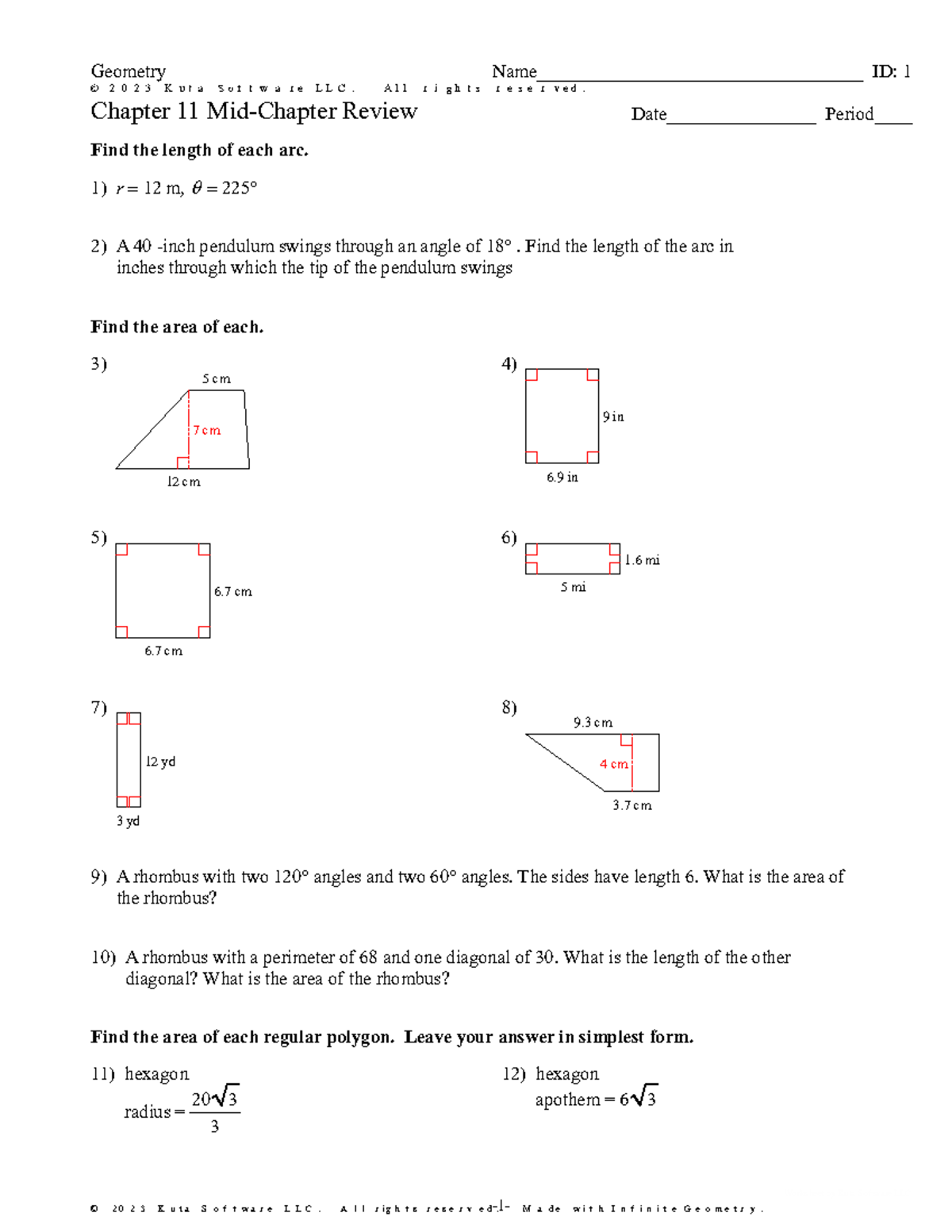 Chapter 11 Geometry Mid Chapter Review ID 1 Studocu