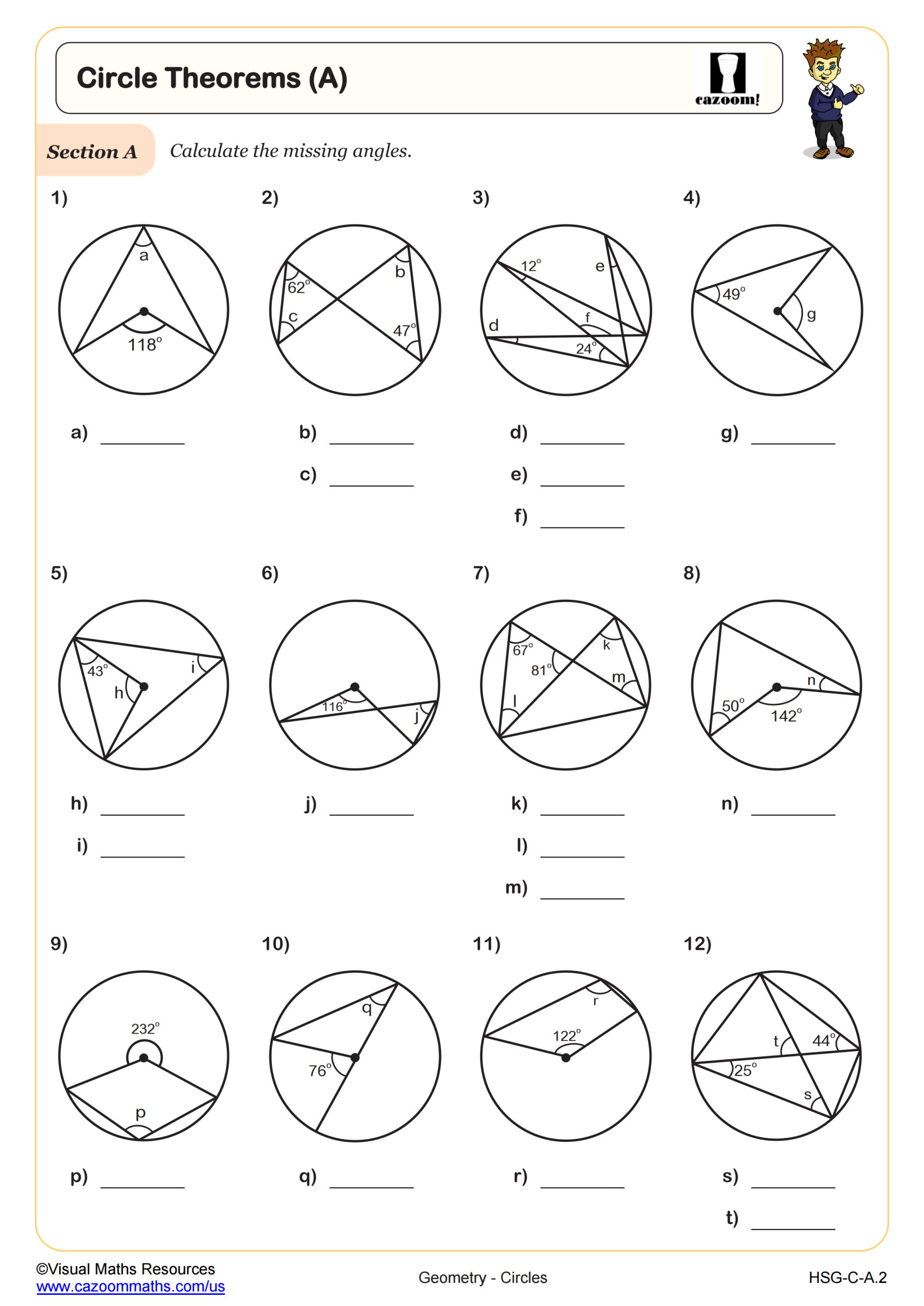 Circle Theorems A Worksheet PDF Printable Geometry Worksheet