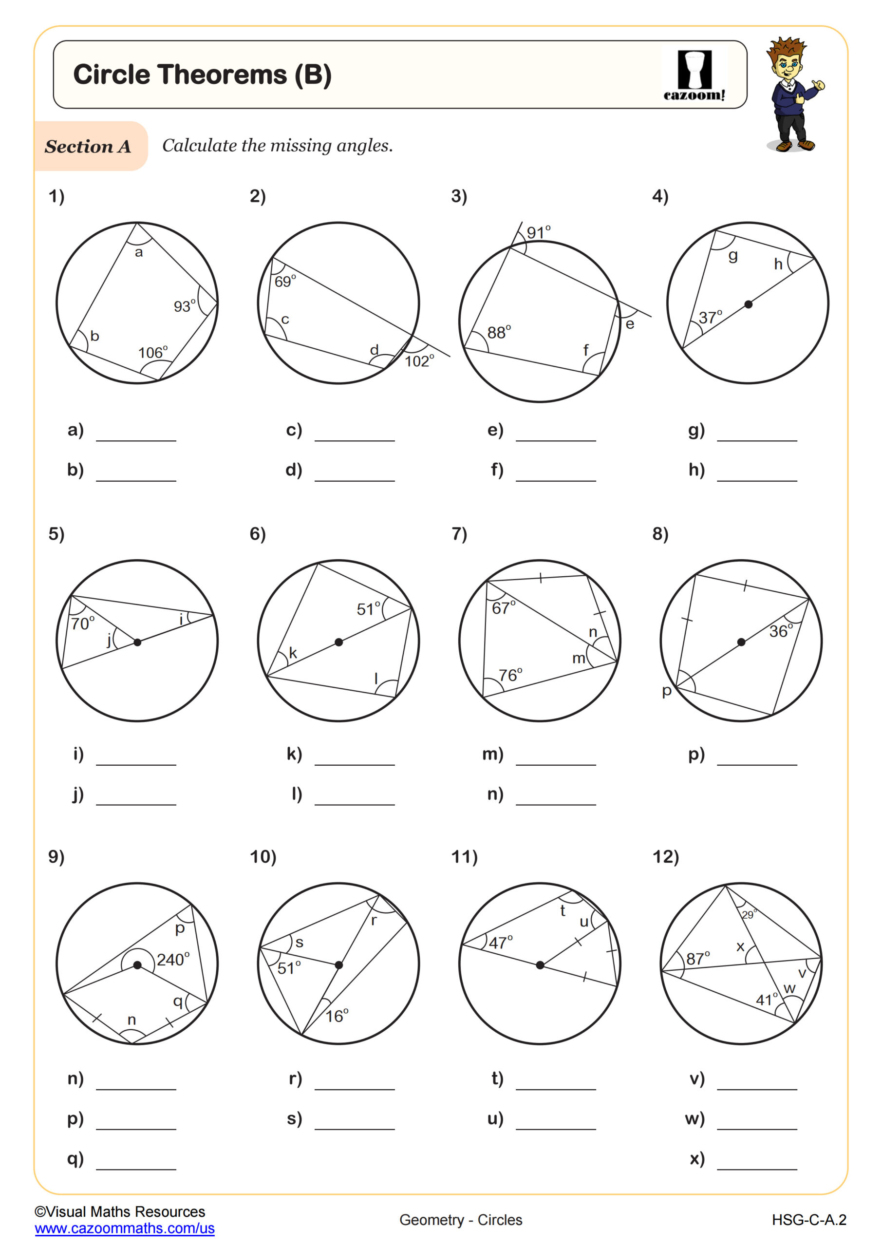 Circle Theorems B Worksheet Fun And Engaging Geometry PDF Worksheets