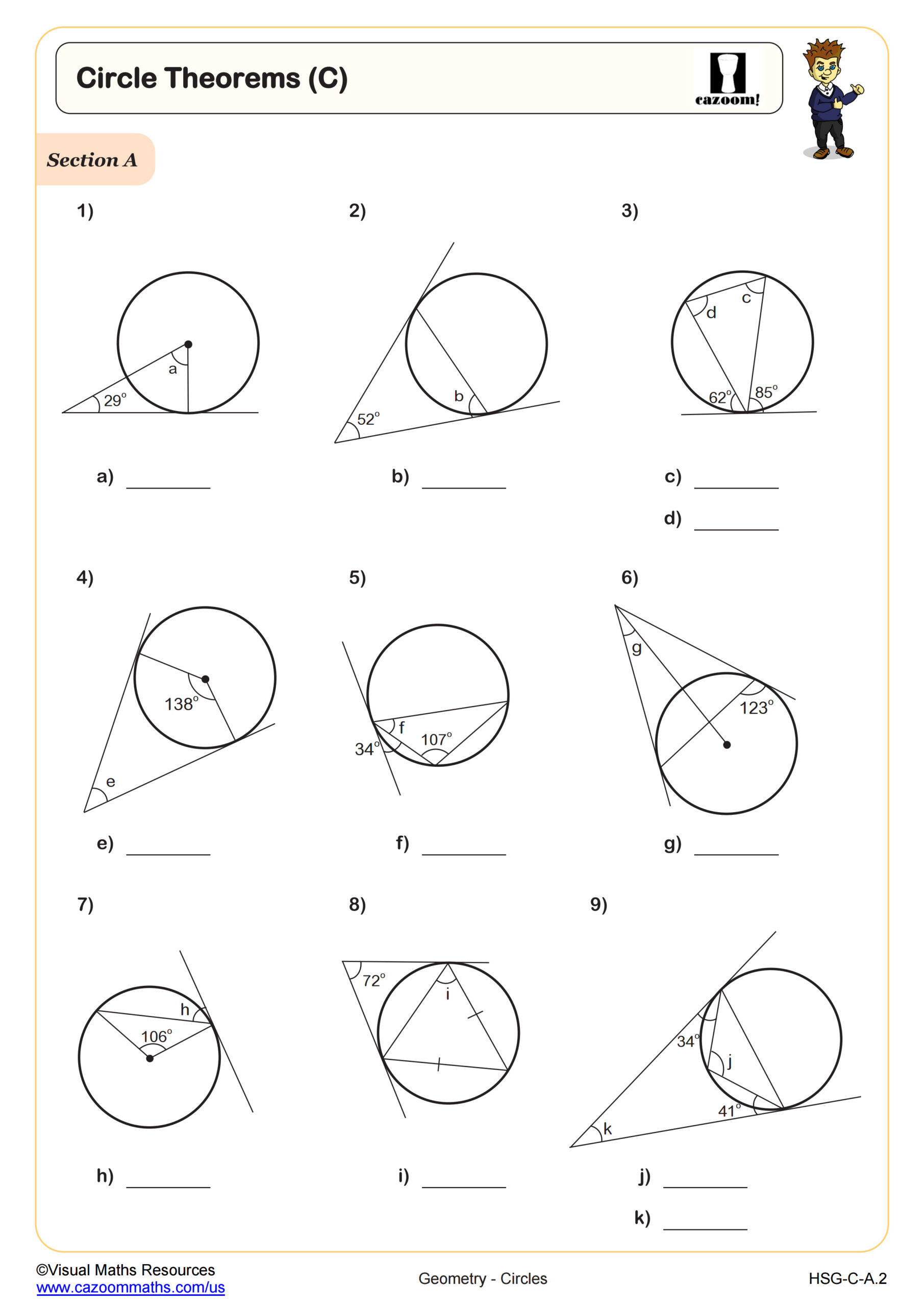 Circle Theorems C Worksheet PDF Printable Geometry Worksheet
