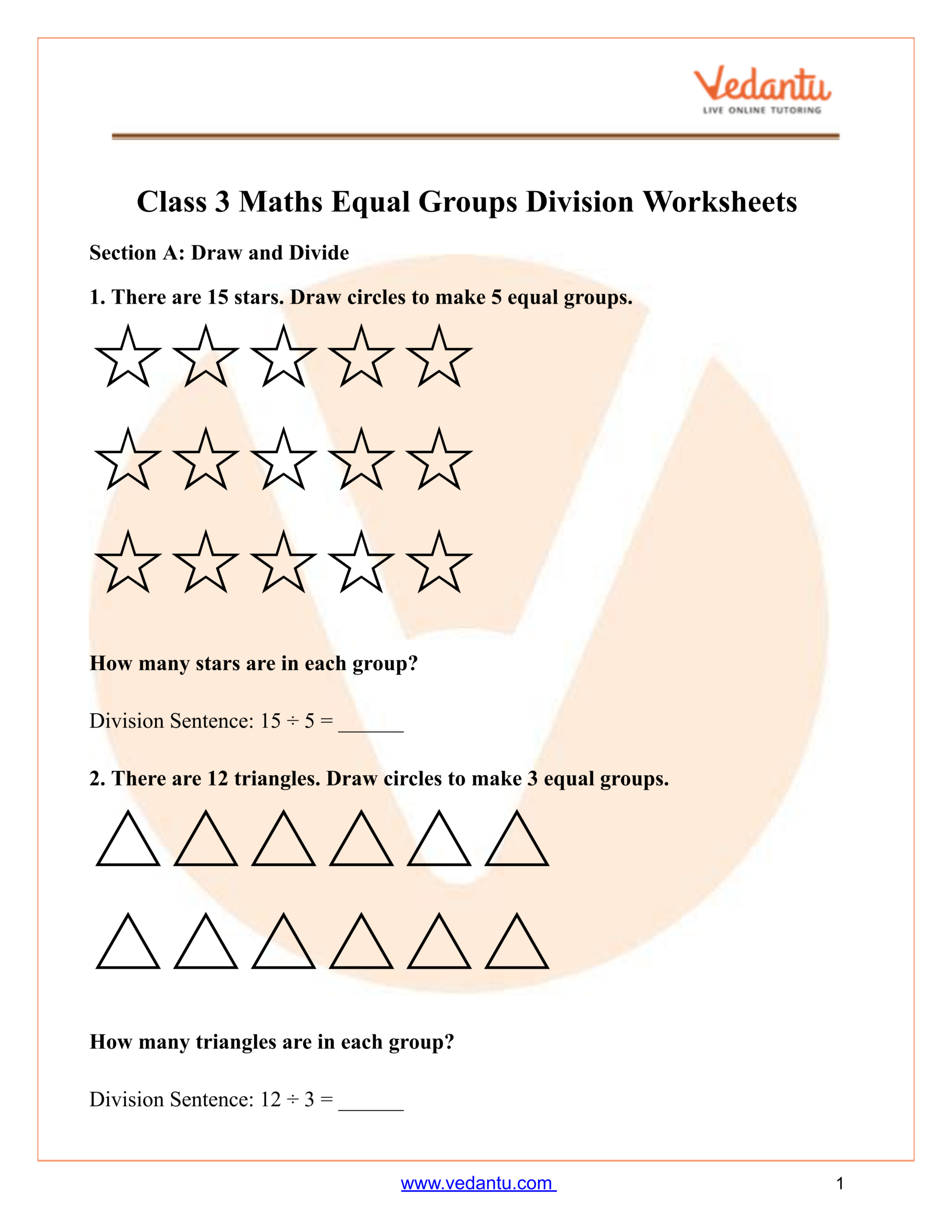 Class 3 Maths Equal Groups Division Worksheet PDF