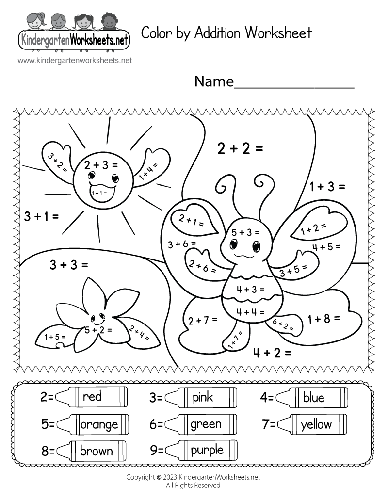 addition and color by number worksheets