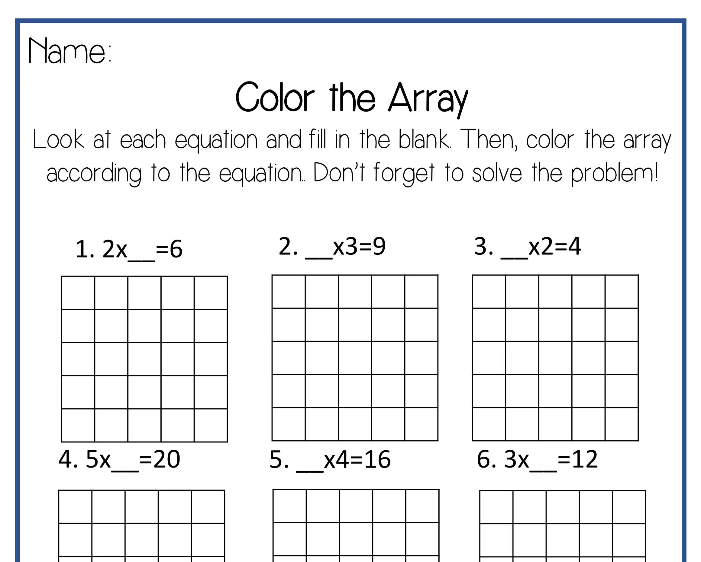arrays and multiplication worksheets