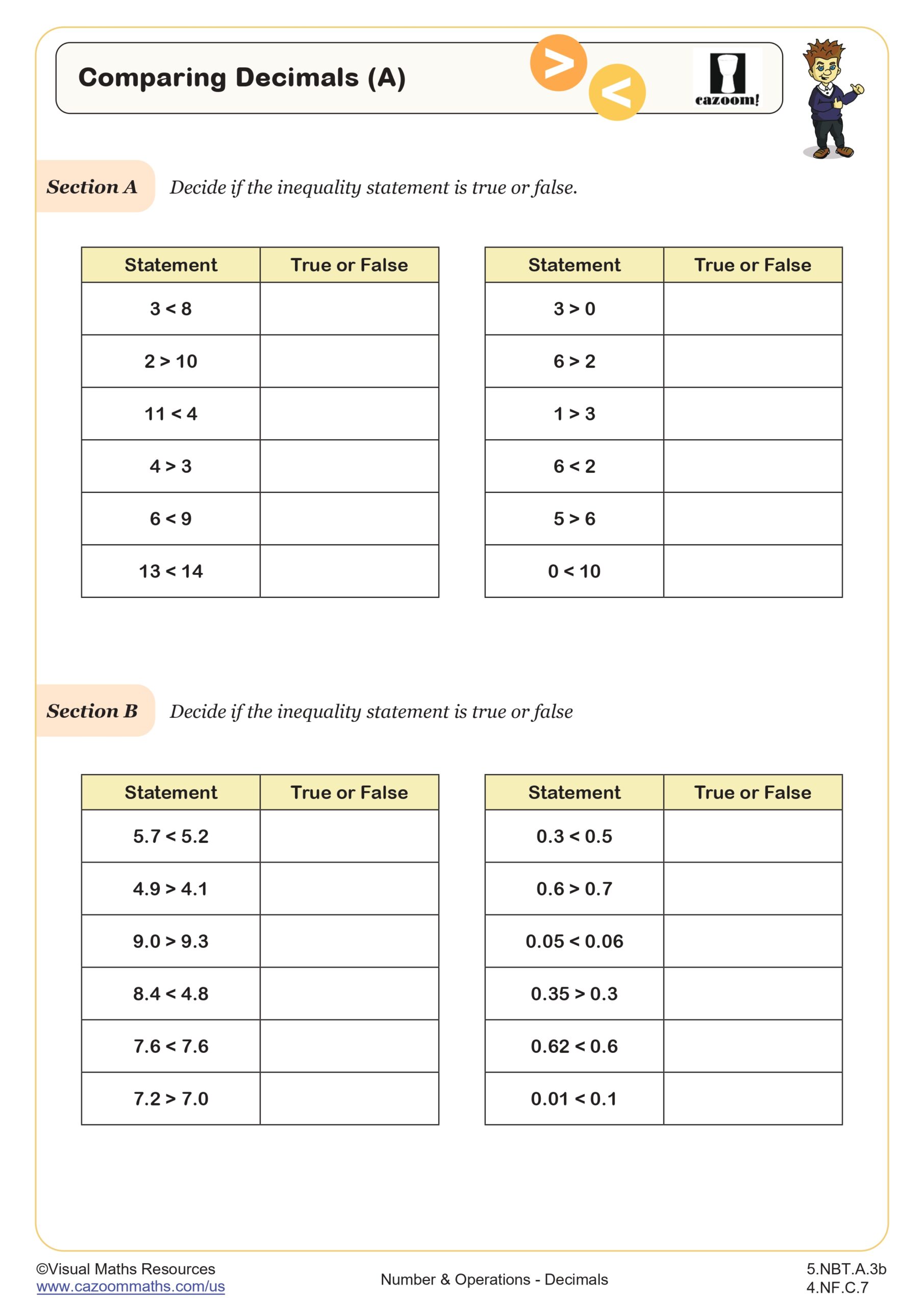 Comparing Decimals Worksheet 5th Grade PDF Worksheets