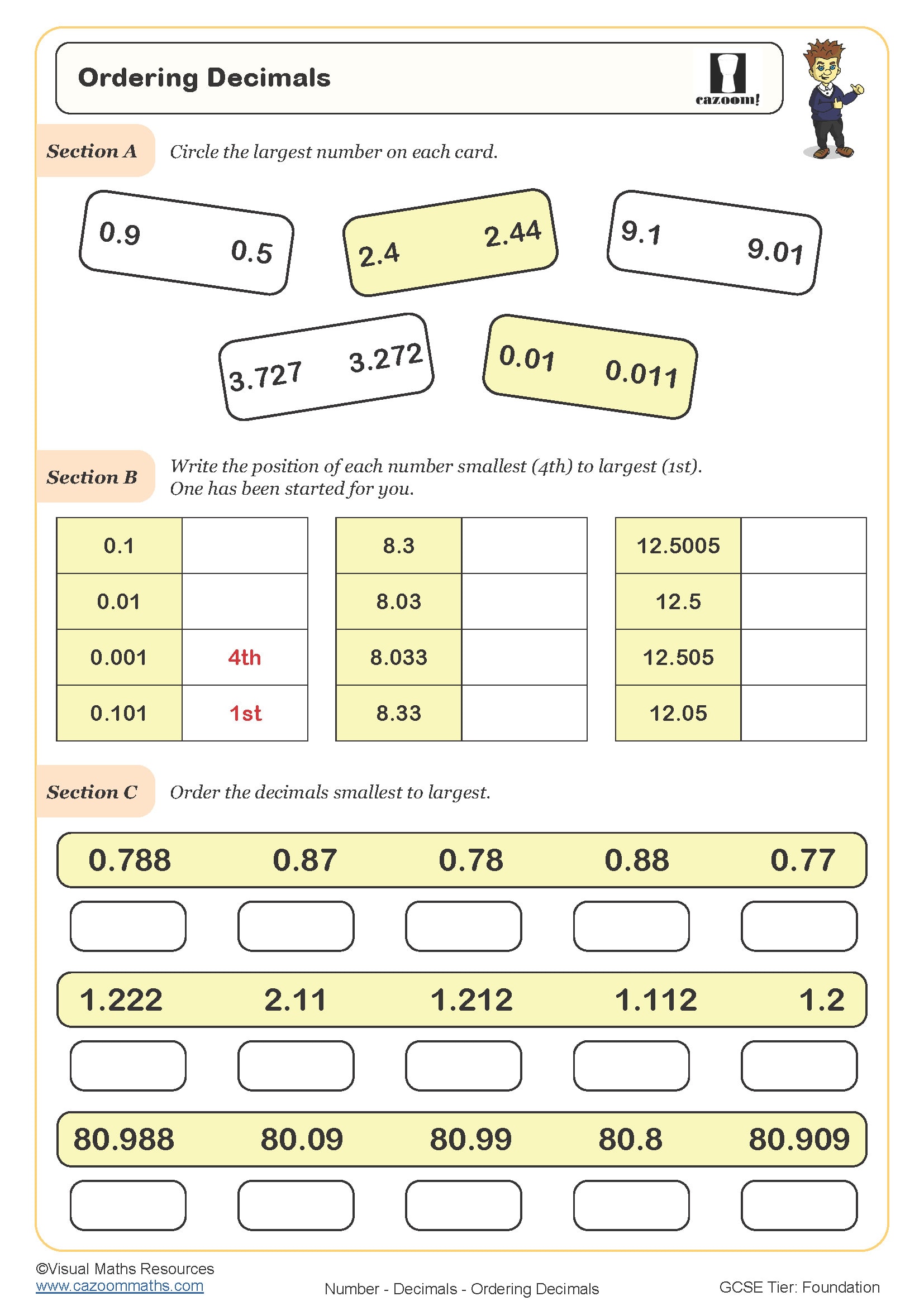 Comparing Decimals Worksheet PDF Printable Worksheet