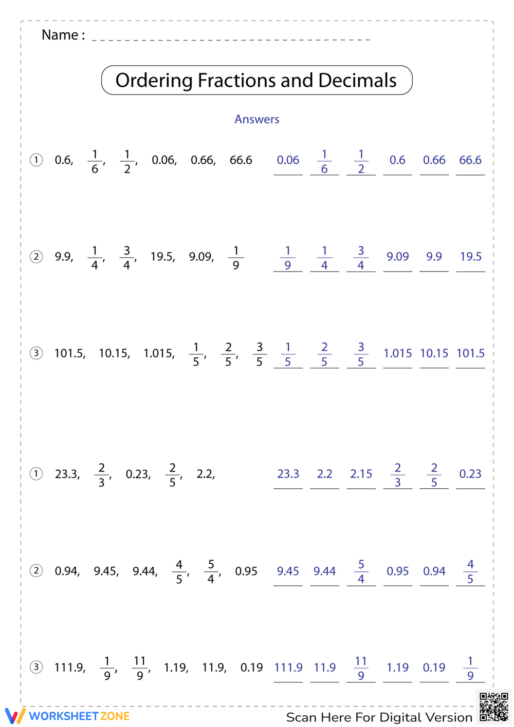 Comparing Decimals Worksheets PDF Worksheetzone