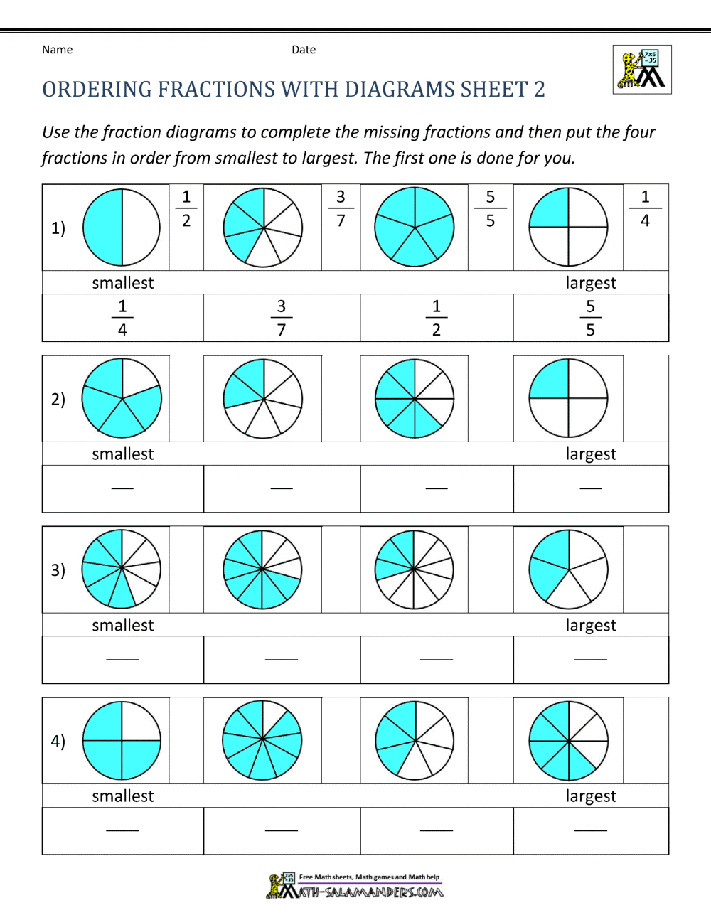 ordering fractions worksheet