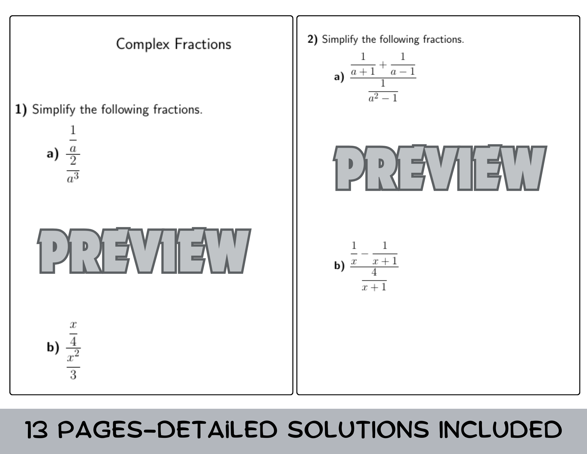 Complex Fractions Worksheet with Solutions Teaching Resources
