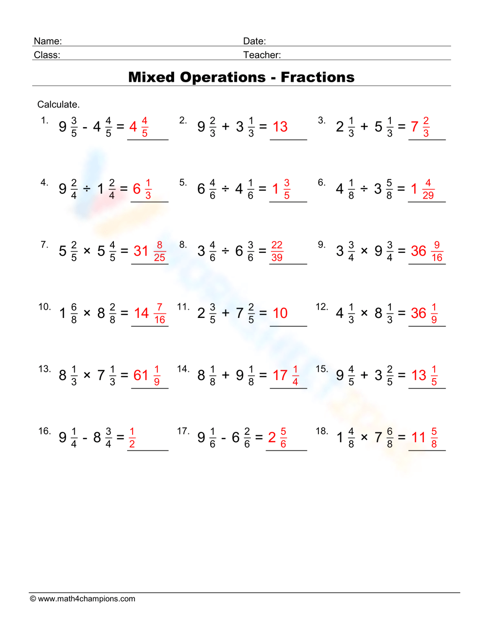 complex fractions worksheet