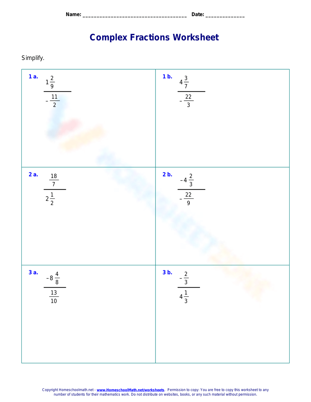 Complex Fractions Worksheets Math Skill Guide