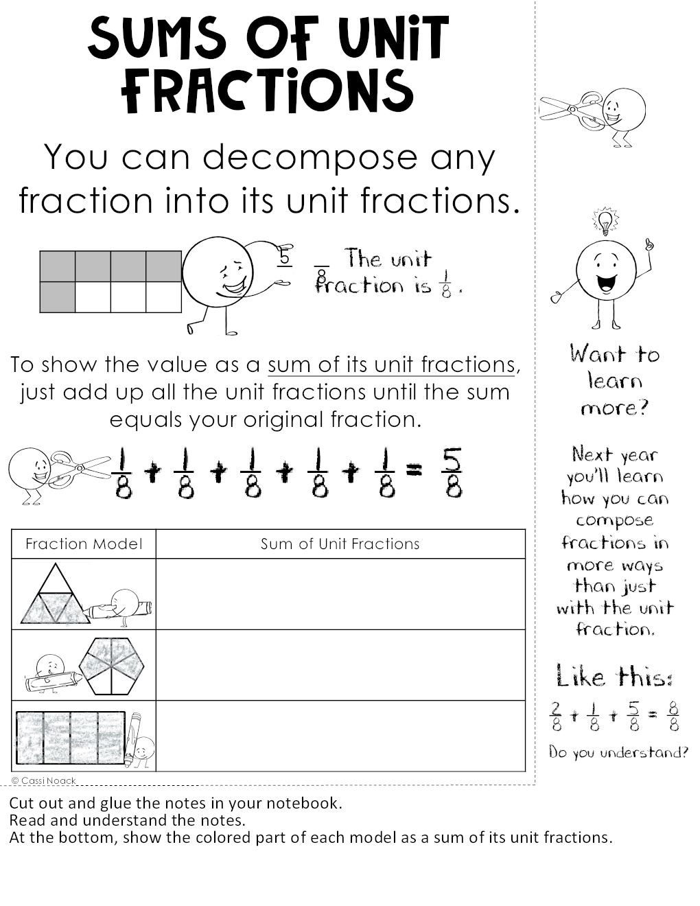 Composing And Decomposing Fractions Notes Pages Great For Notebooks Sum Of Unit Fractions Minds In Bloom Unlimited