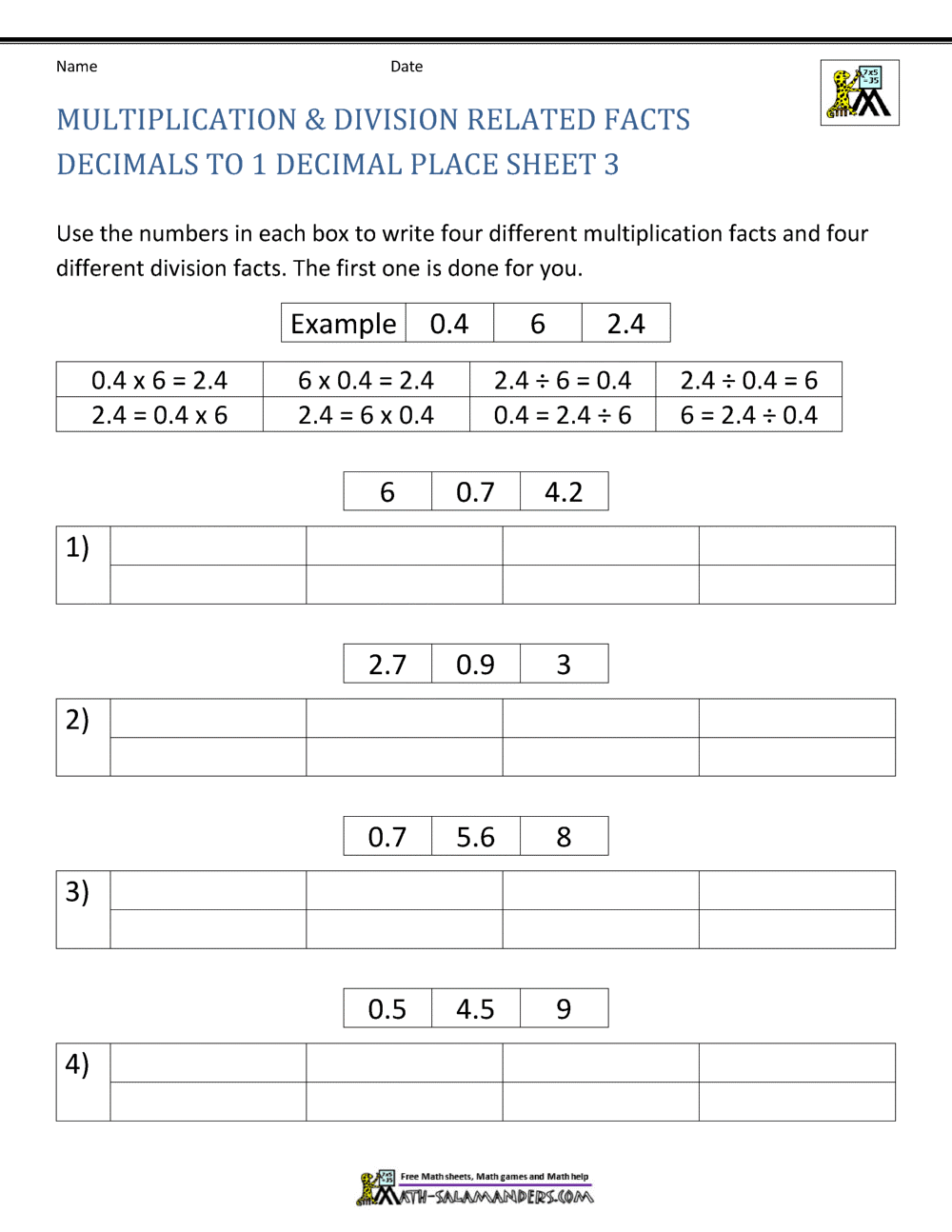 dividing decimals by decimals worksheet