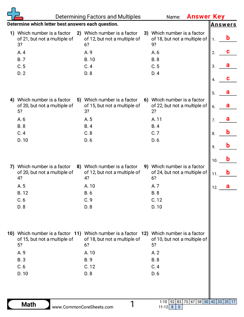 multiples and factors worksheet