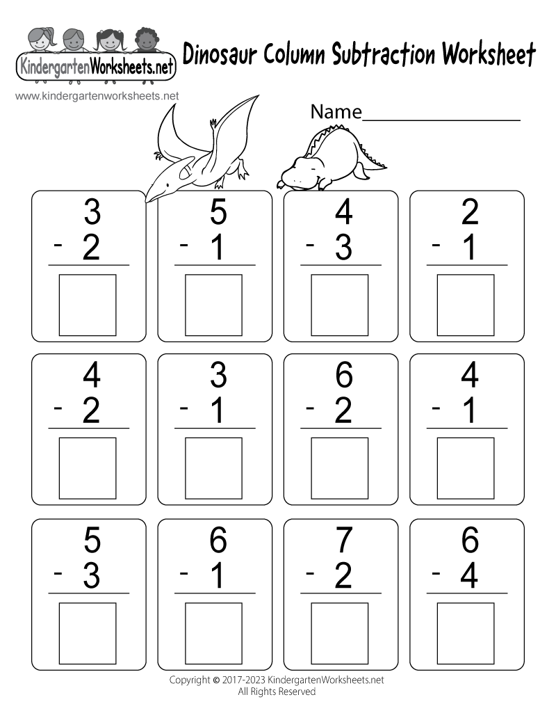 Dinosaur Column Subtraction Worksheet Free Printable PDF