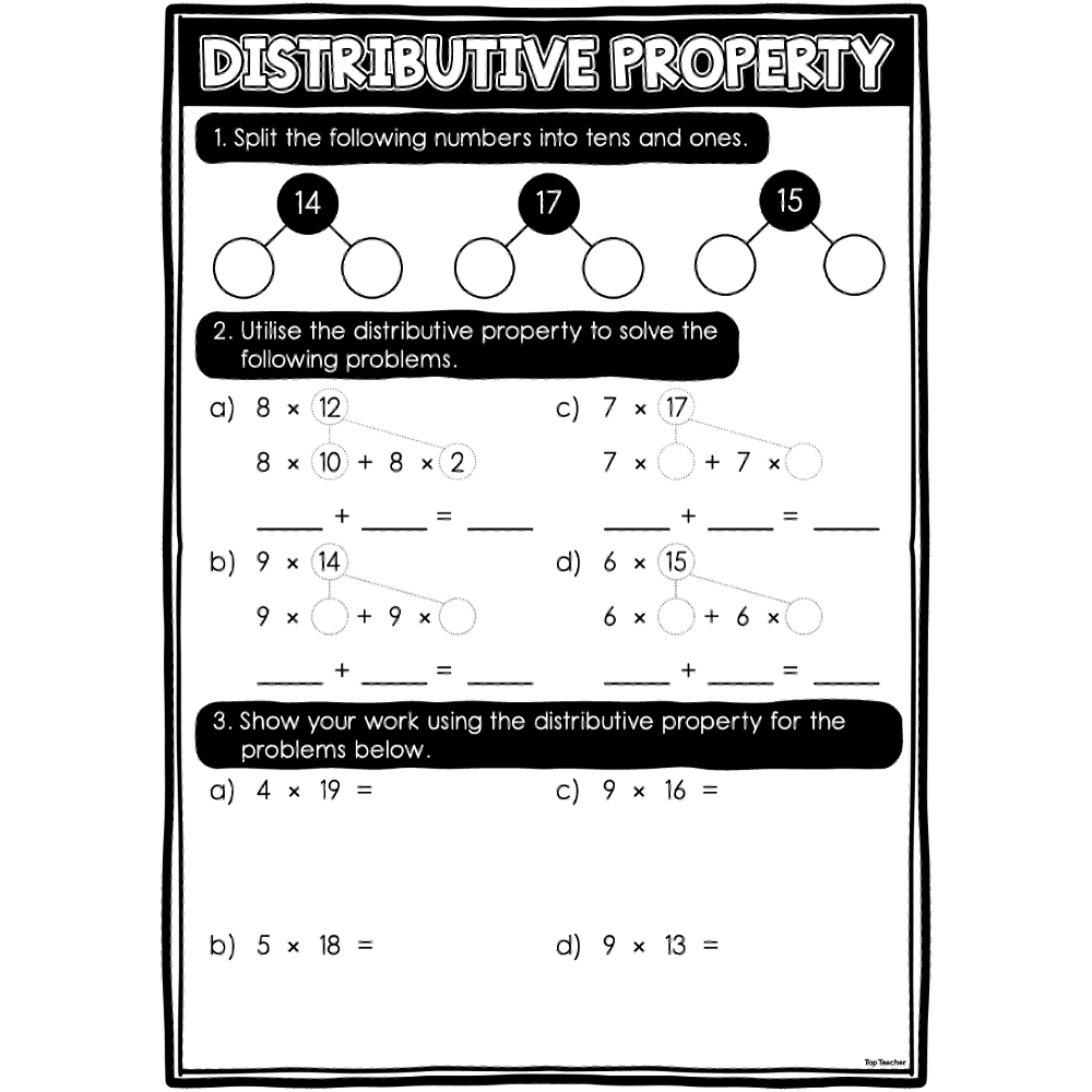 Distributive Property Multiplication Worksheet Top Teacher
