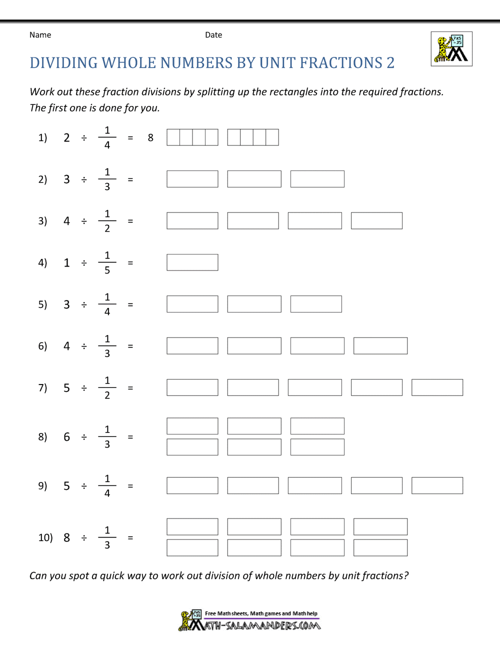 Divide Whole Numbers By Fractions