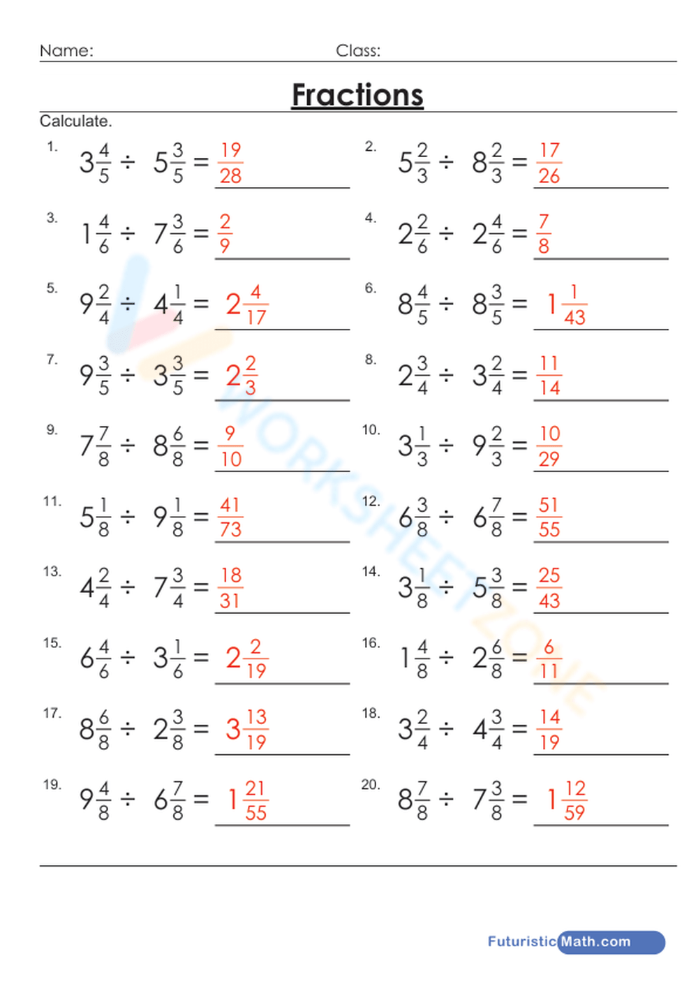 Dividing Mixed Fractions Worksheet Printable Art Activities