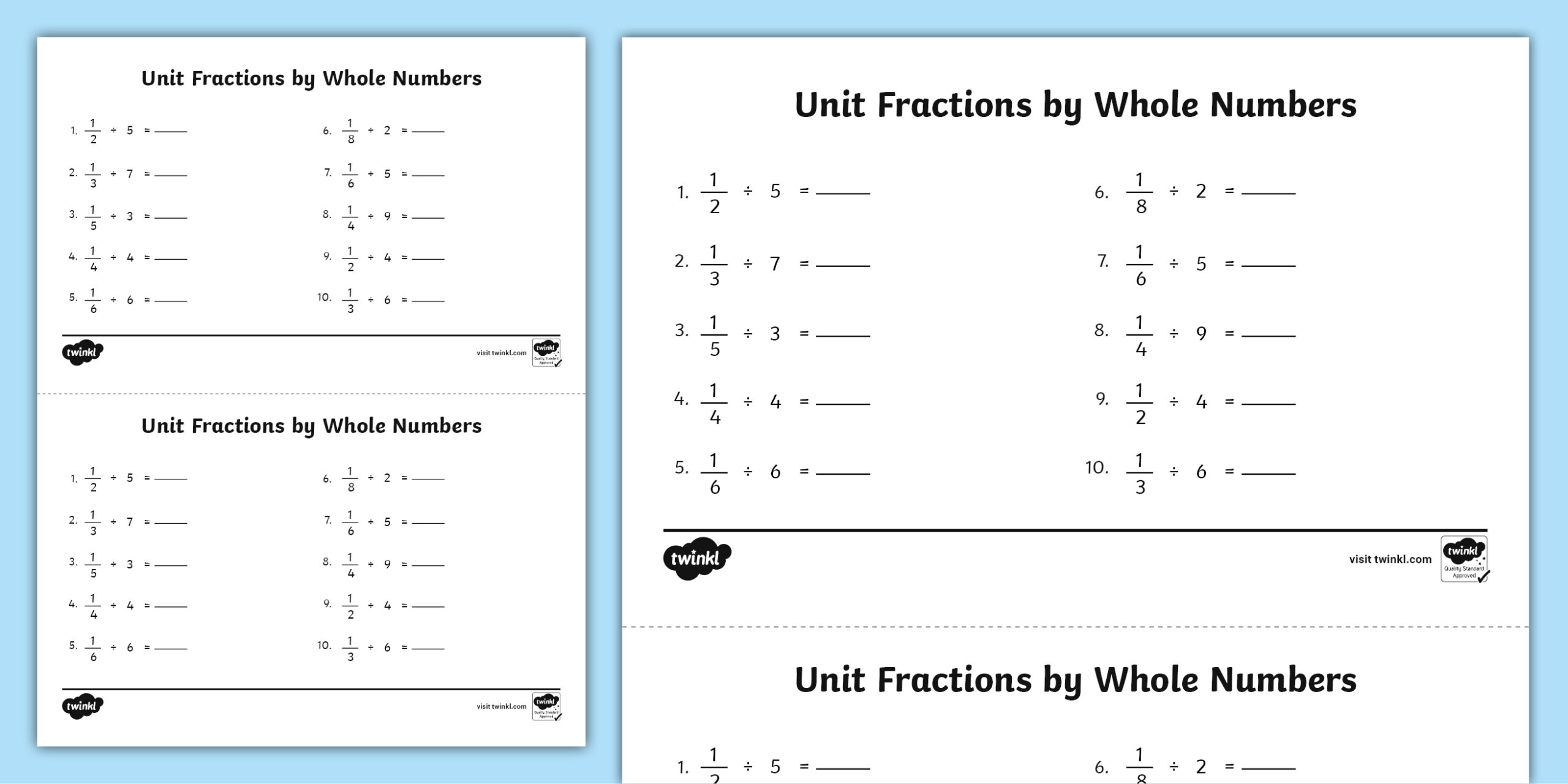 Dividing Unit Fractions By Whole Numbers Worksheet For 3rd 5th Grade