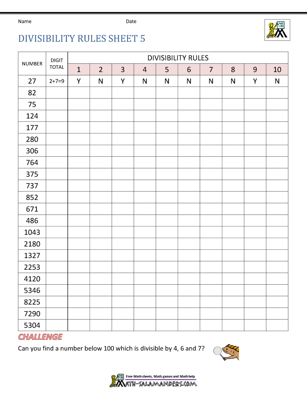 divisibility rules worksheet divisibility rules worksheet