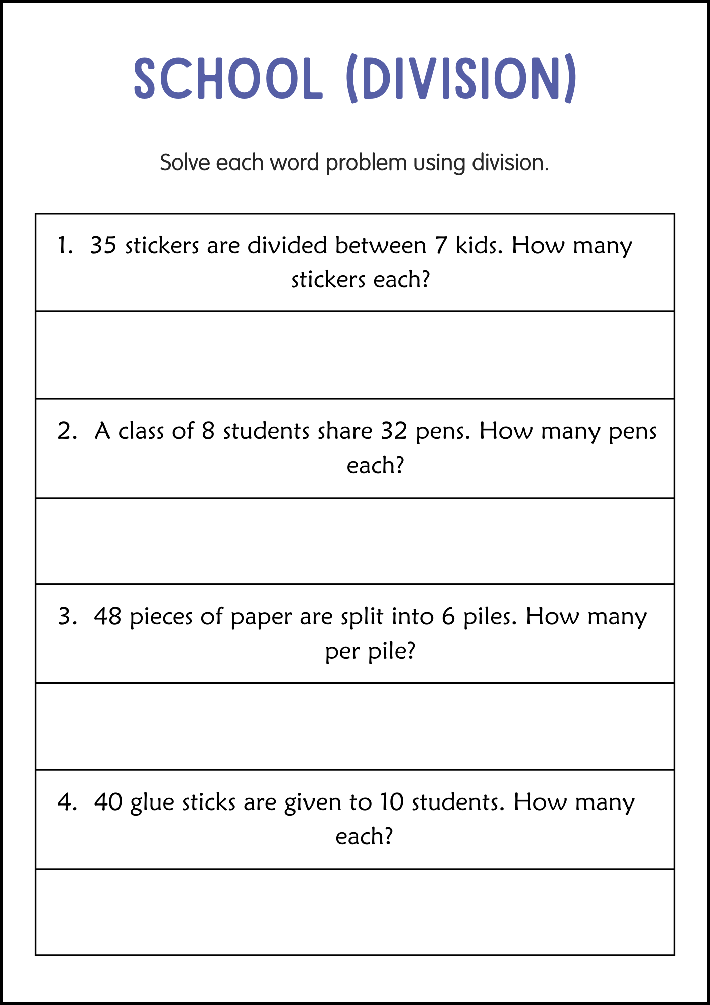 division word problems worksheets division word problems worksheets