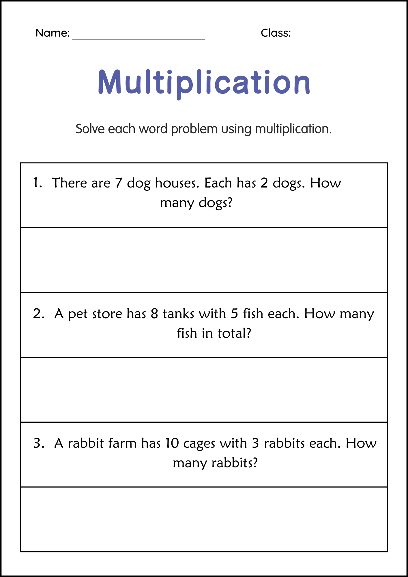 multiplication worksheet for class 2