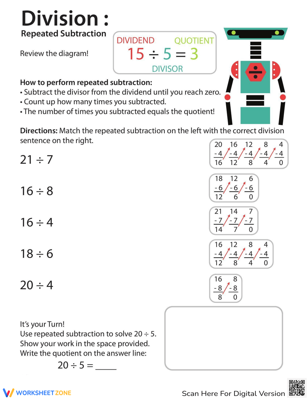 Division As Repeated Subtraction Worksheets Pdf Worksheetzone