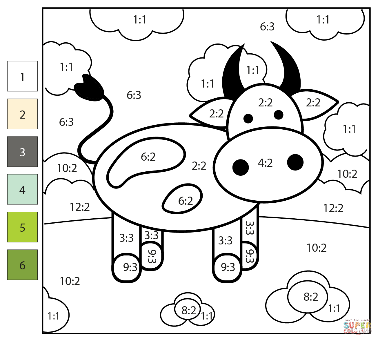 Division Color By Number Cow Coloring Page Free Printable