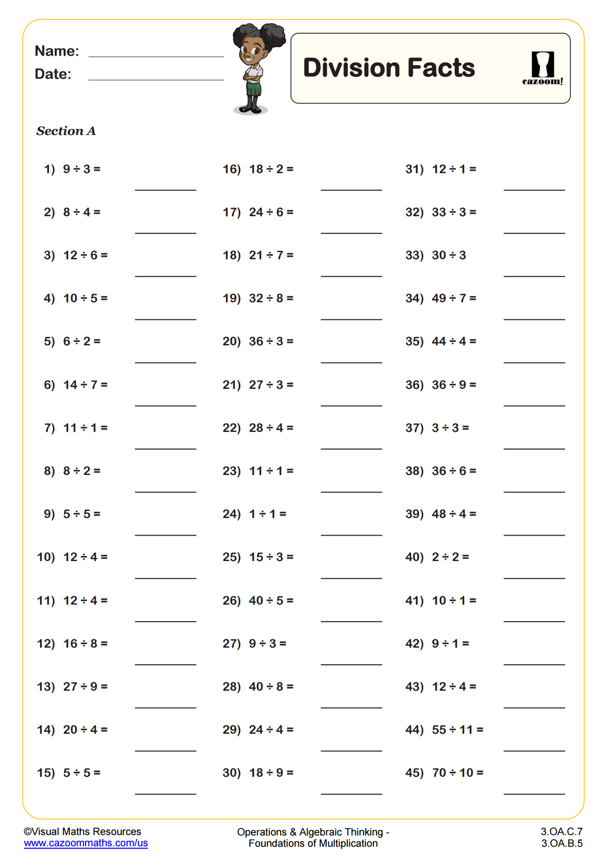 division facts worksheets