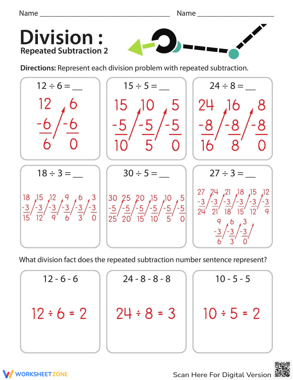 Division Repeated Subtraction Part Two Worksheet Worksheets Library