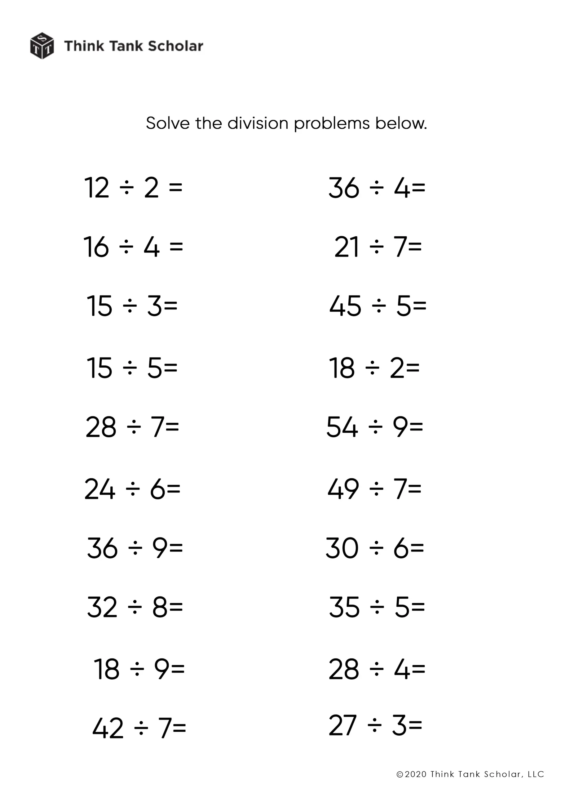 Division Worksheets Exercises Printable PDF FREE Think Tank Scholar Division Worksheets Exercises Printable PDF FREE Think Tank Scholar