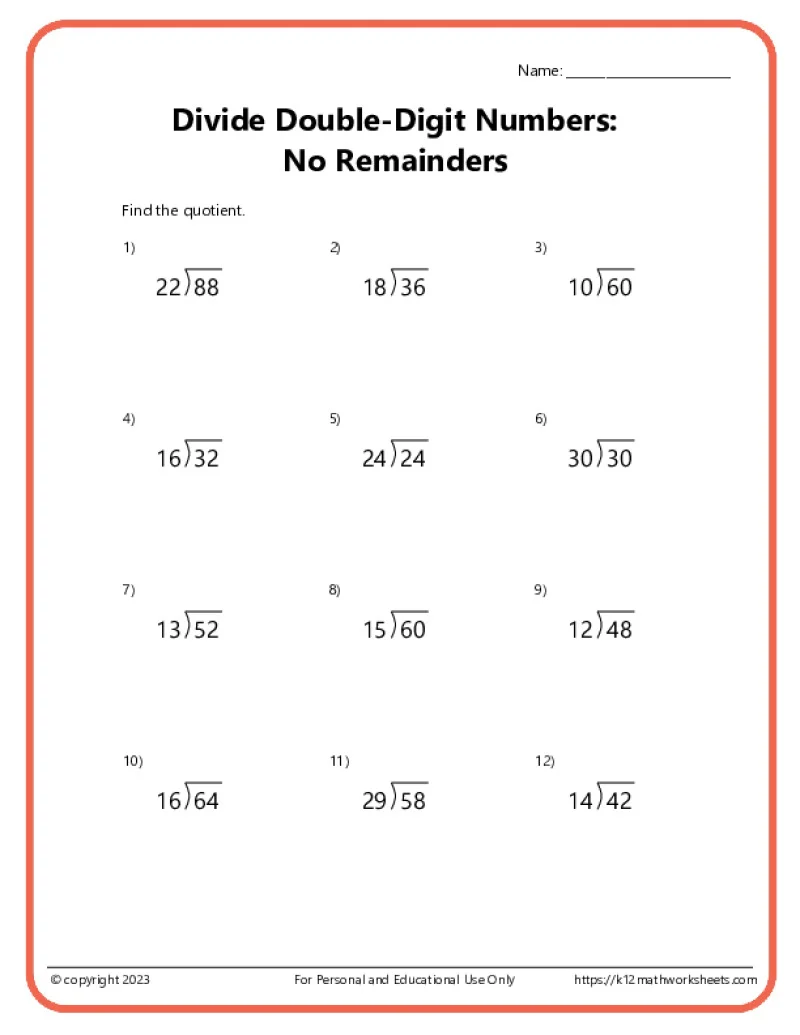 printable math worksheets division