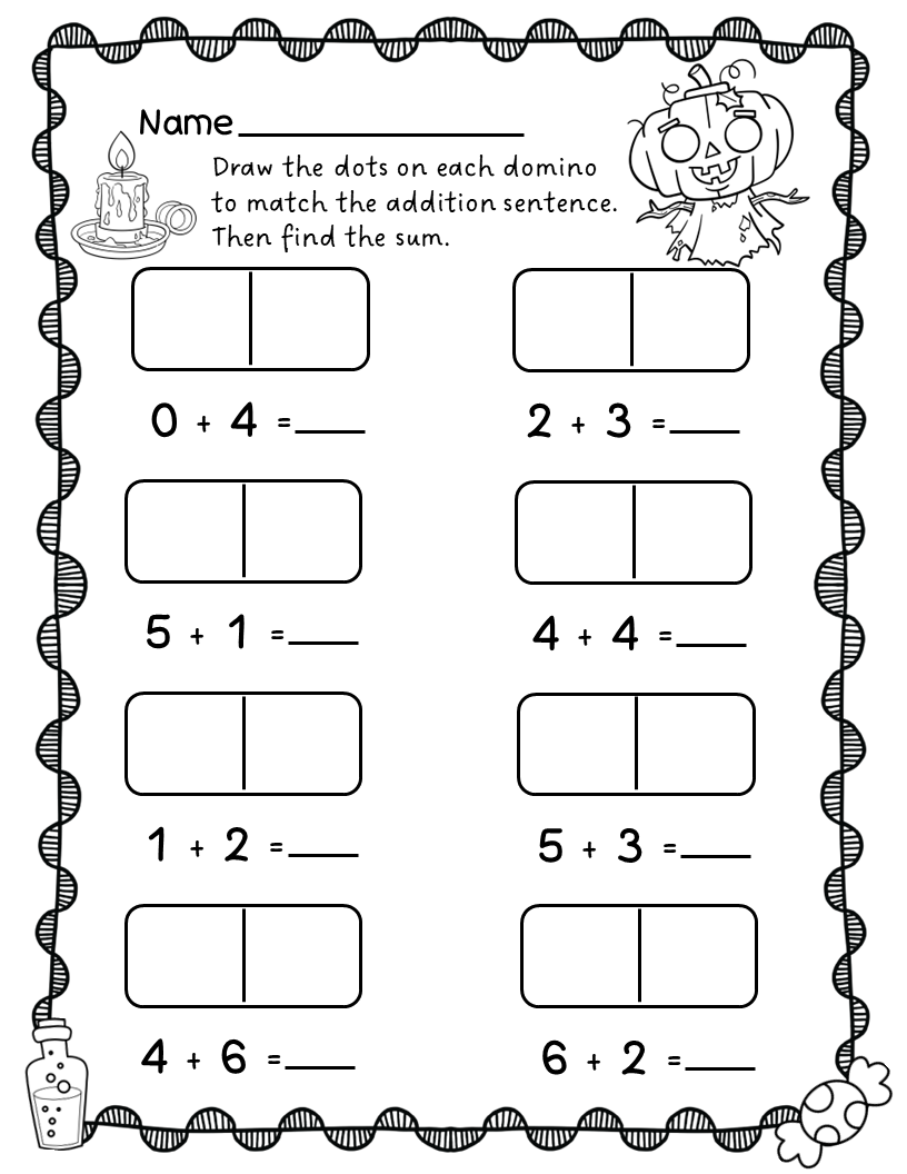 Domino Addition Worksheets Halloween Addition Within 10 Made By Teachers