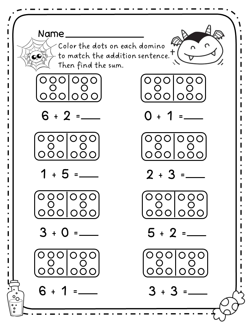 domino addition worksheet