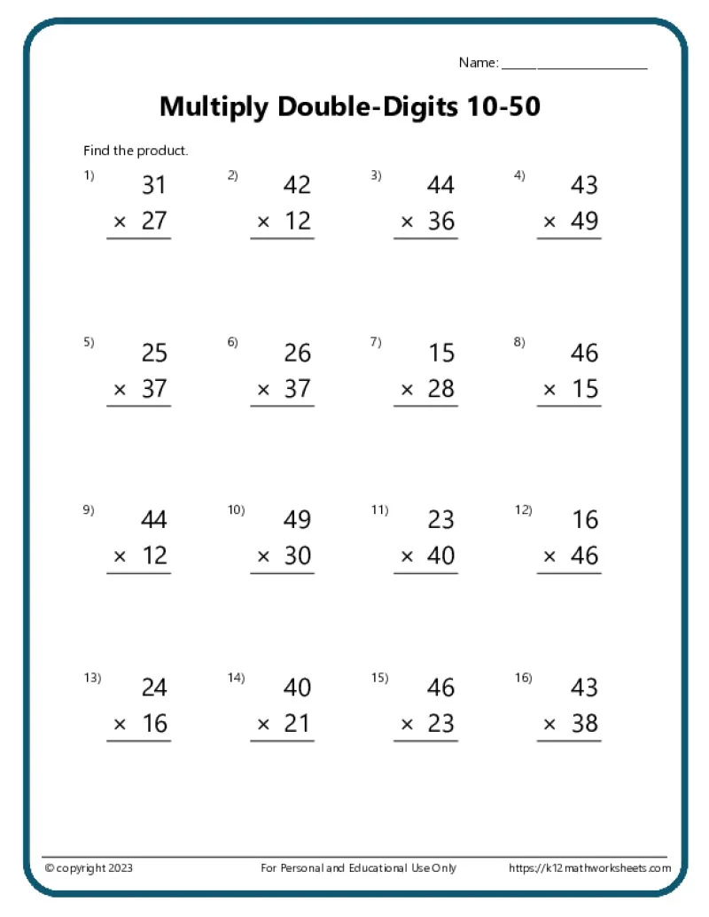 Double Digit Multiplication Worksheets