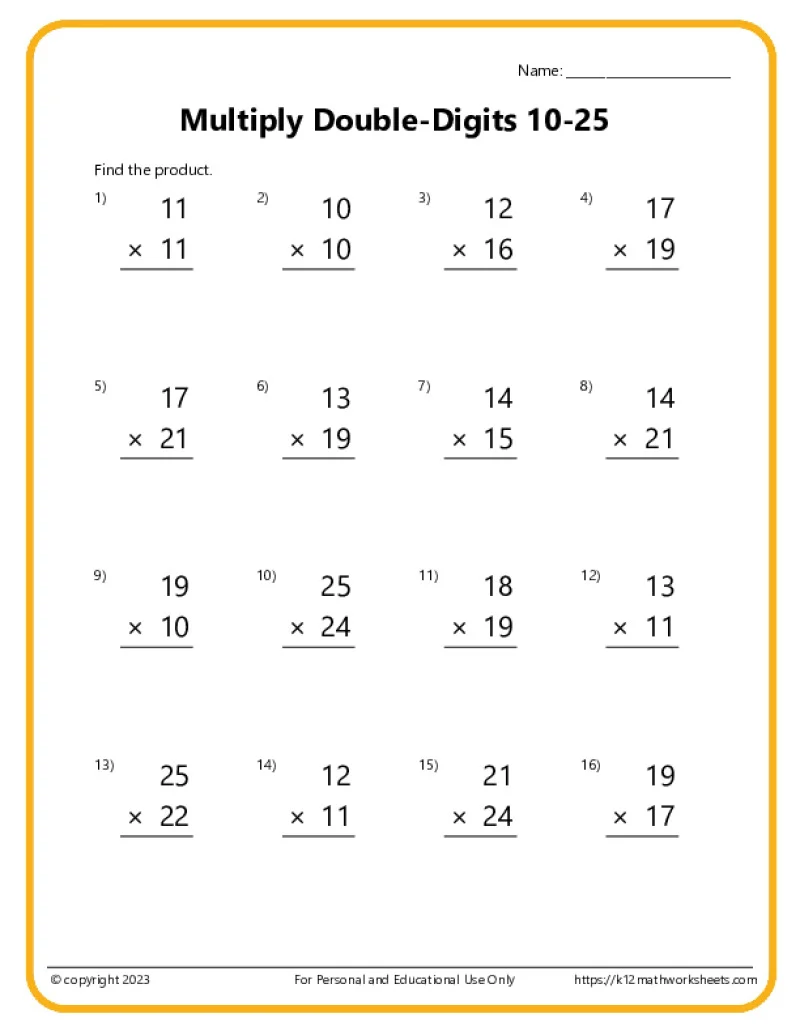 Double Digit Multiplication Worksheets Double Digit Multiplication Worksheets