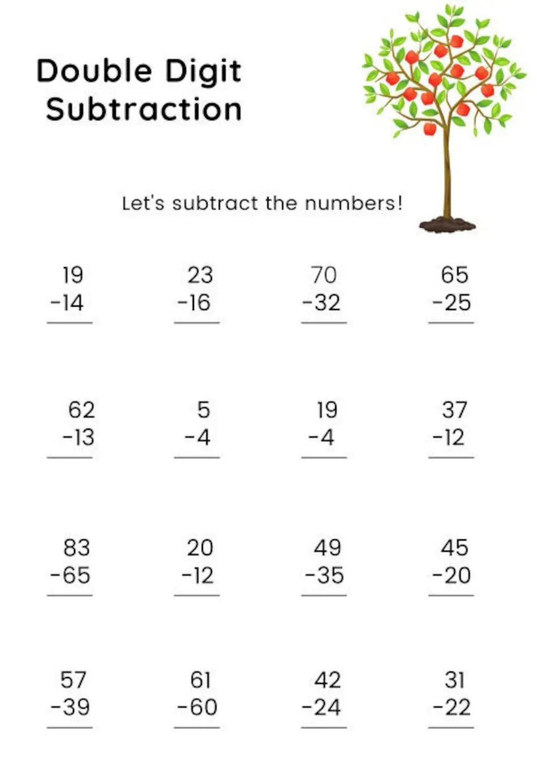 Double Digit Subtraction Worksheet Learning Children Schoolwork Digital Download Etsy
