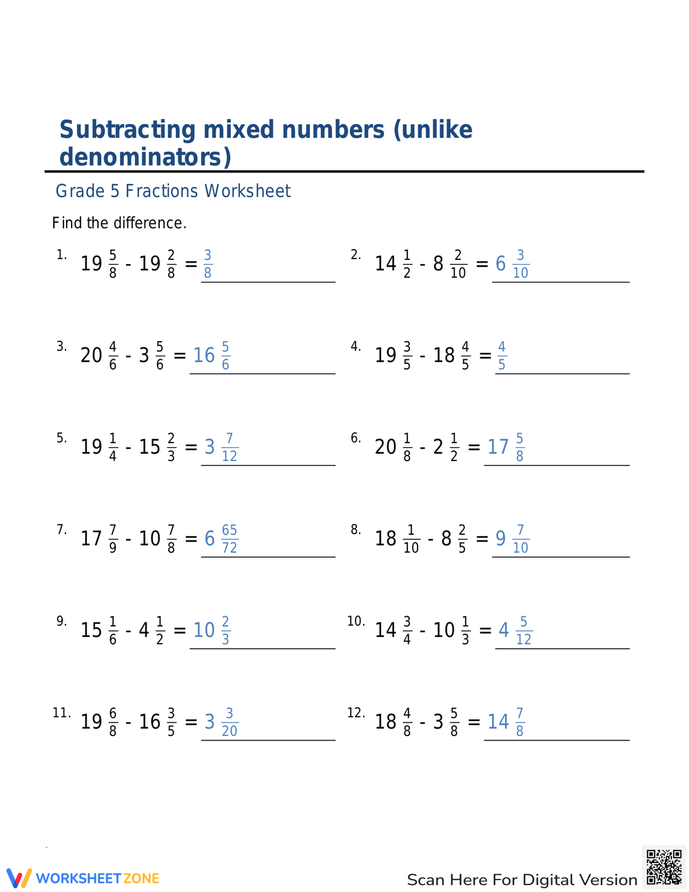 Easter Subtracting Fractions With Unlike Denominators Worksheets Printable