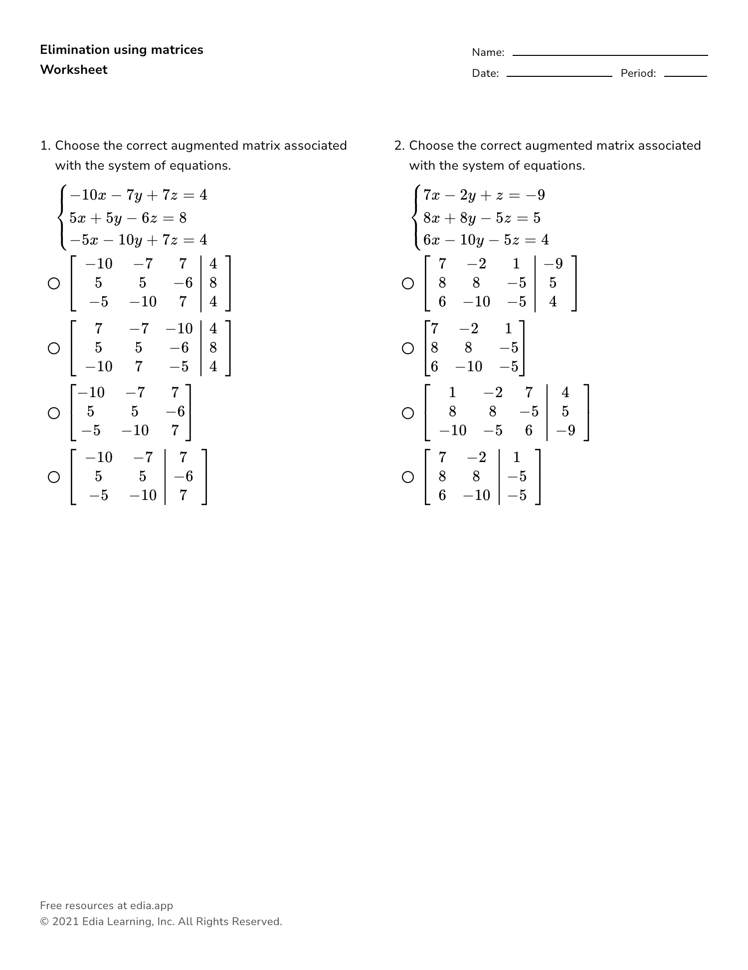 adding and subtracting matrices worksheet adding and subtracting matrices worksheet