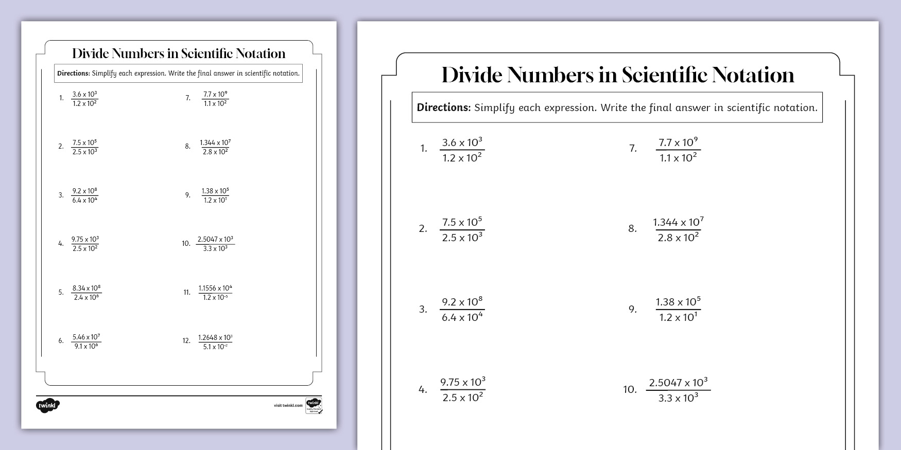 scientific notation multiplication and division worksheet