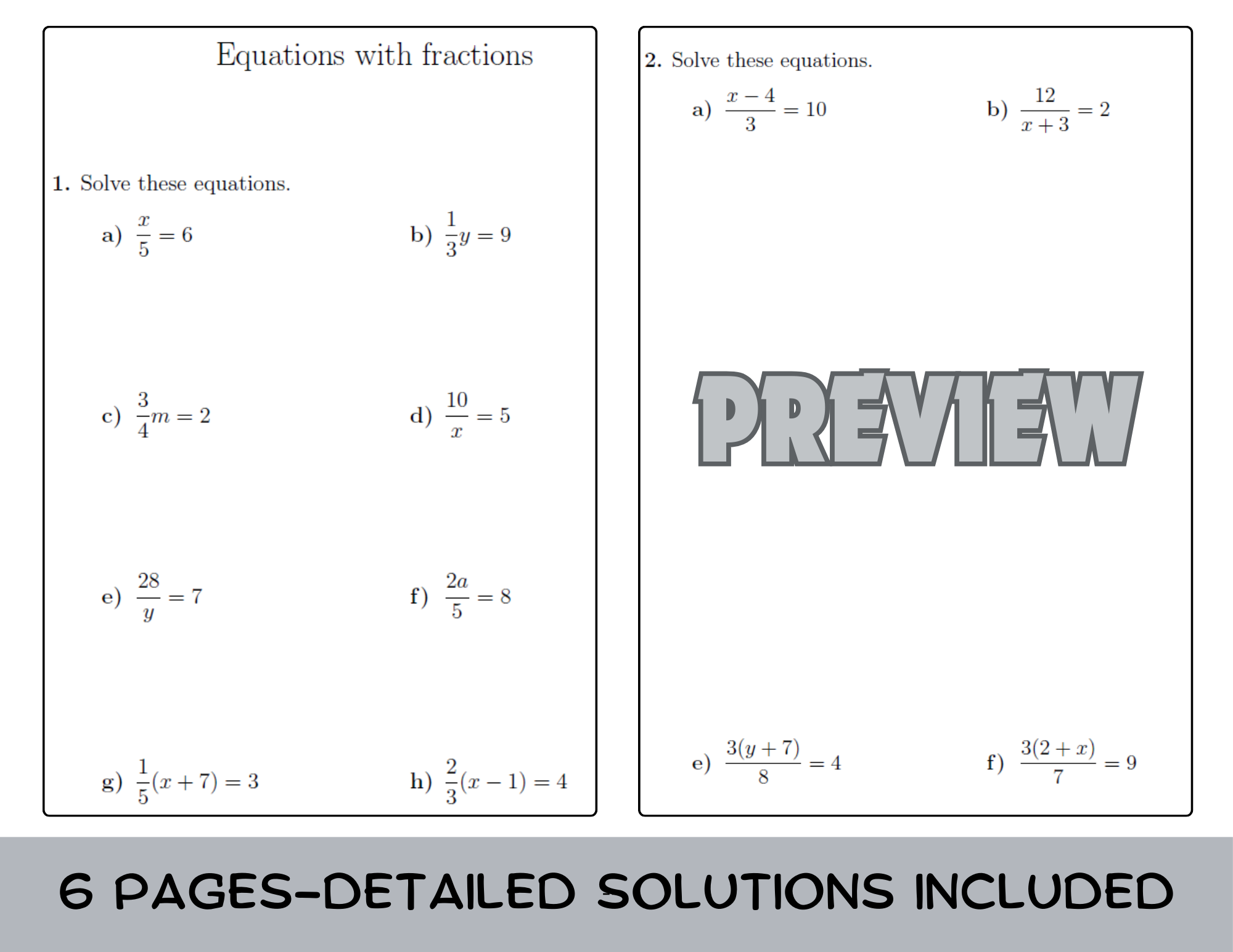 Equations With Fractions Worksheet No 2 with Solutions Teaching Resources