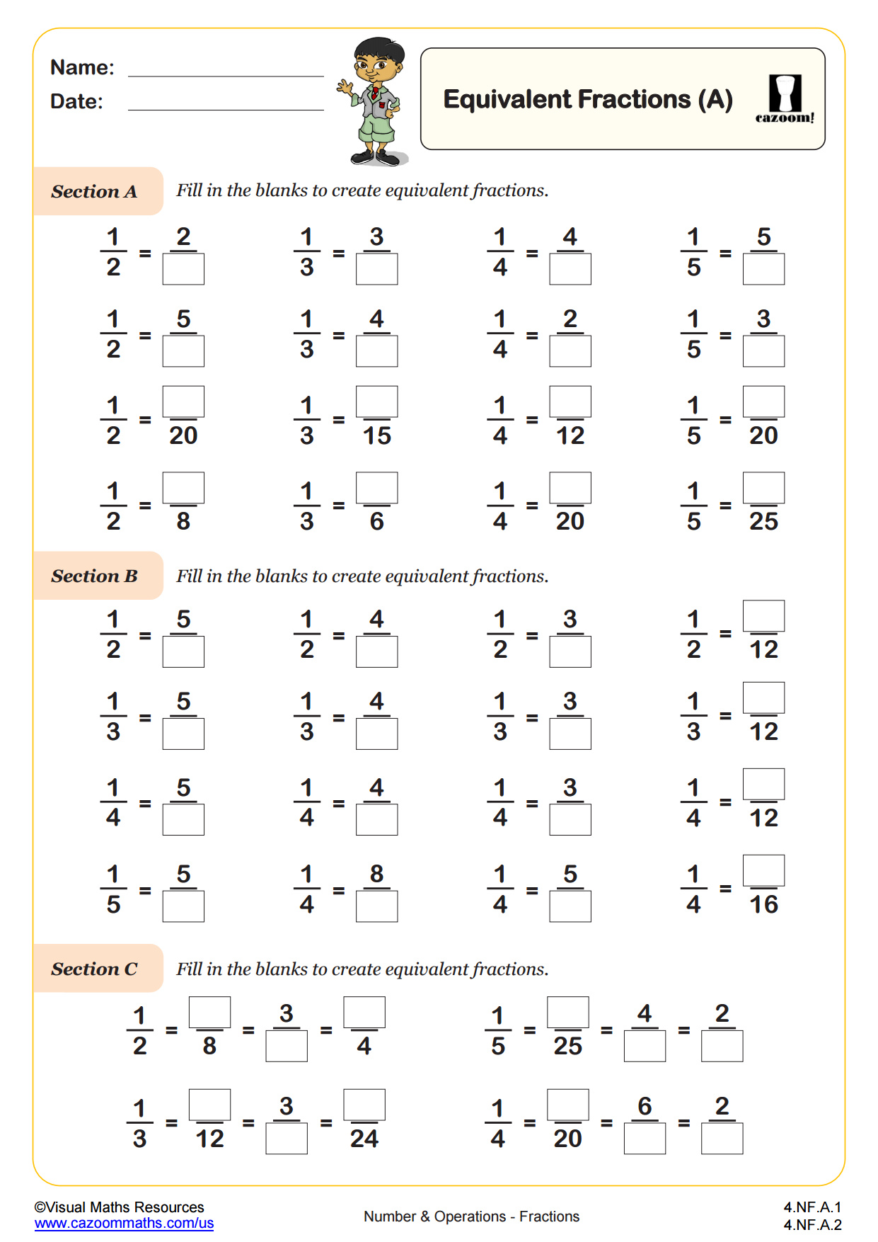 4th grade equivalent fractions worksheet