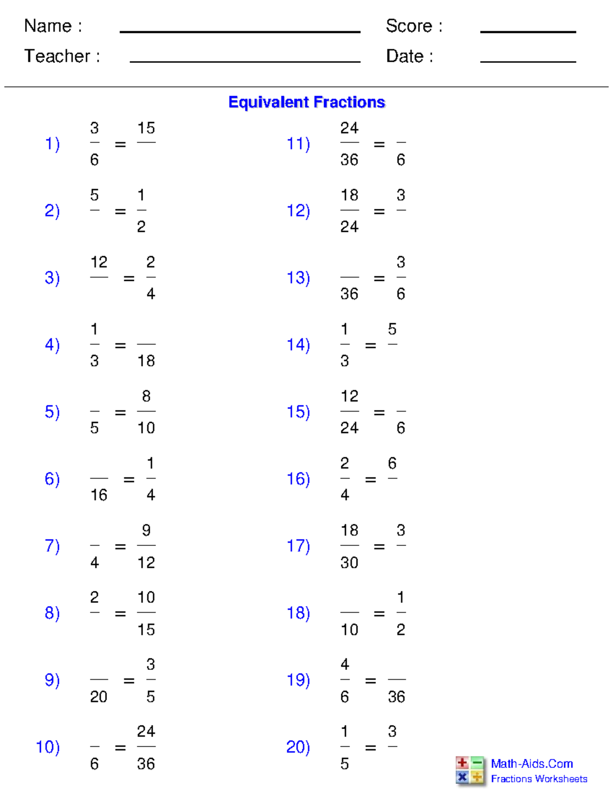 Equivalent Fractions Practice Worksheet Math 101 Studocu