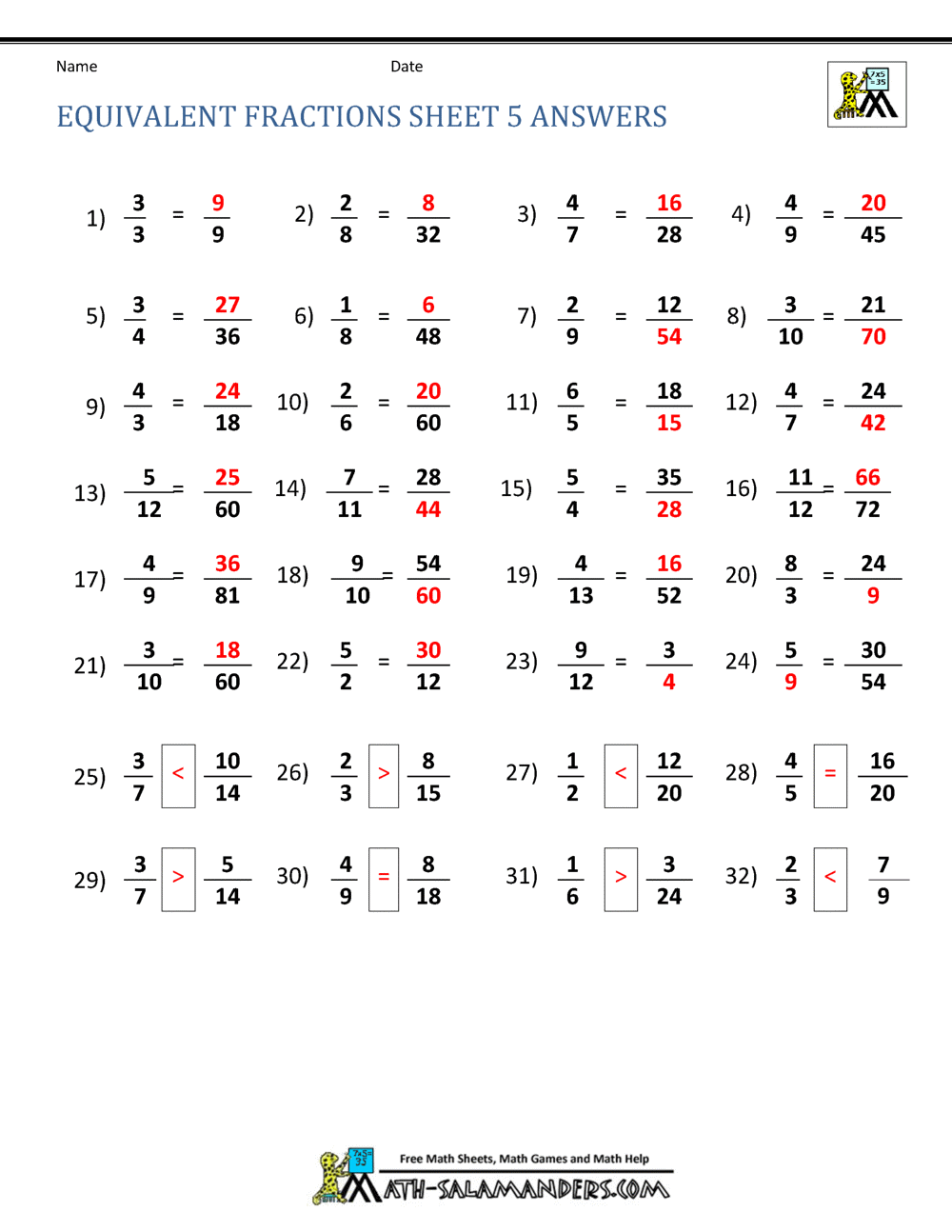 Equivalent Fractions Worksheet Equivalent Fractions Worksheet
