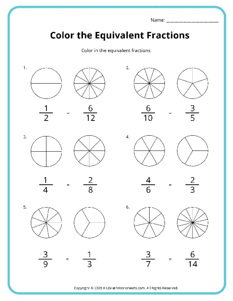 Equivalent Fractions Worksheets K12 Math Worksheets