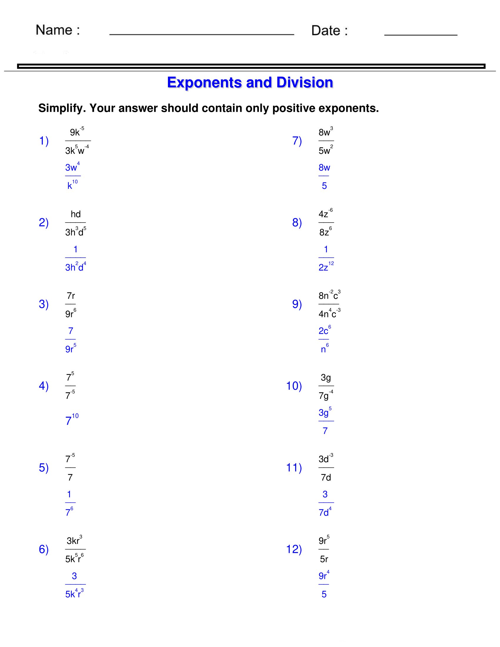 Exponents And Radicals Worksheets Exponents And Division Worksheets Made By Teachers Exponents And Radicals Worksheets Exponents And Division Worksheets Made By Teachers