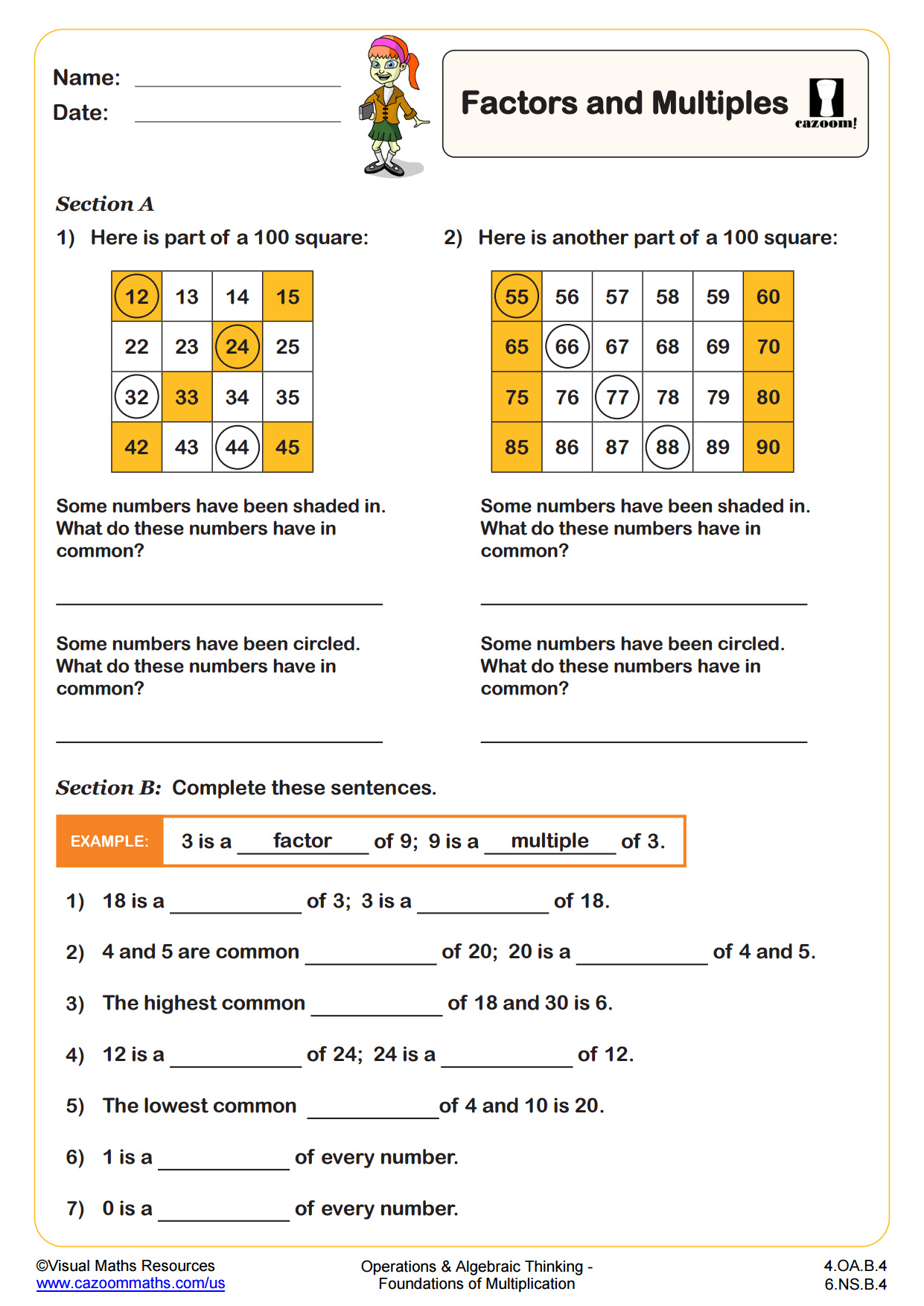 Factors And Multiples Worksheet PDF Printable Operations And Algebraic Thinking Worksheets