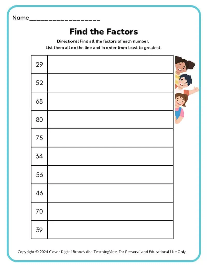 Factors And Multiples Worksheets