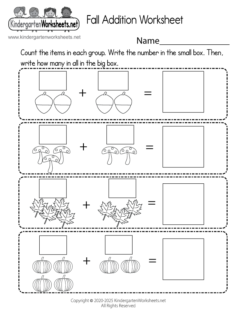Fall Addition Worksheet Free Printable PDF