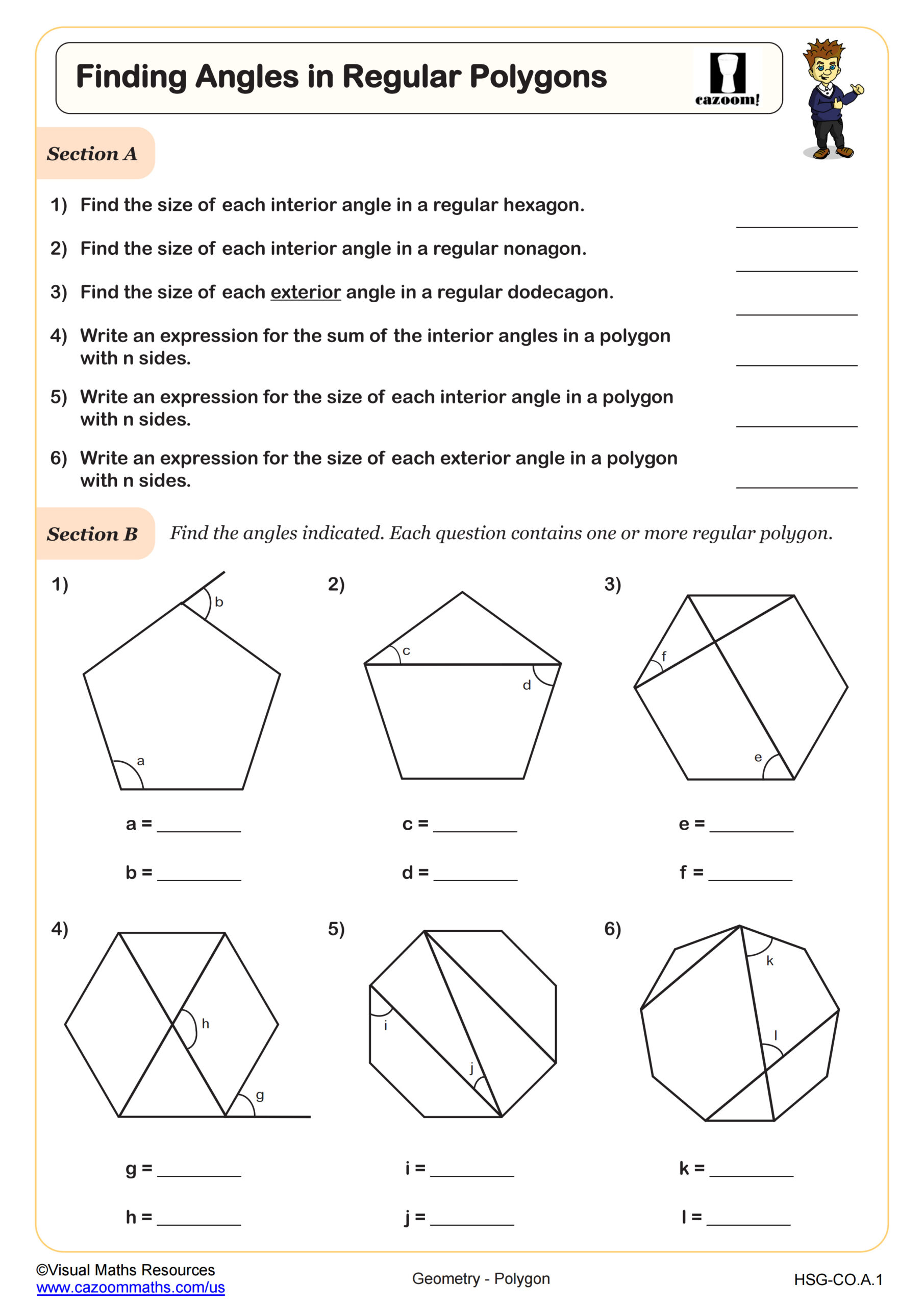 Finding Angles In Regular Polygons Worksheet Geometry PDF Worksheets